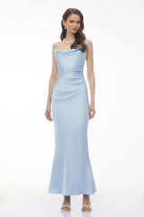 Hannah Blue One Shoulder Satin Maxi Dress