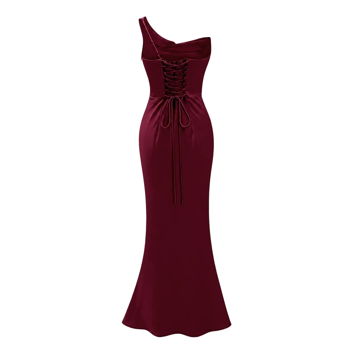 Hannah Burgundy One Shoulder Satin Maxi Dress