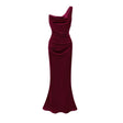 Hannah Burgundy One Shoulder Satin Maxi Dress