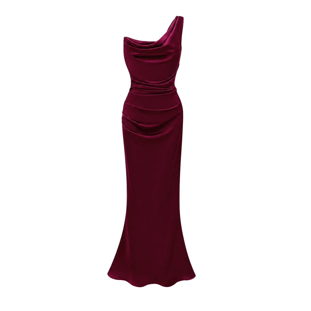 Hannah Burgundy One Shoulder Satin Maxi Dress