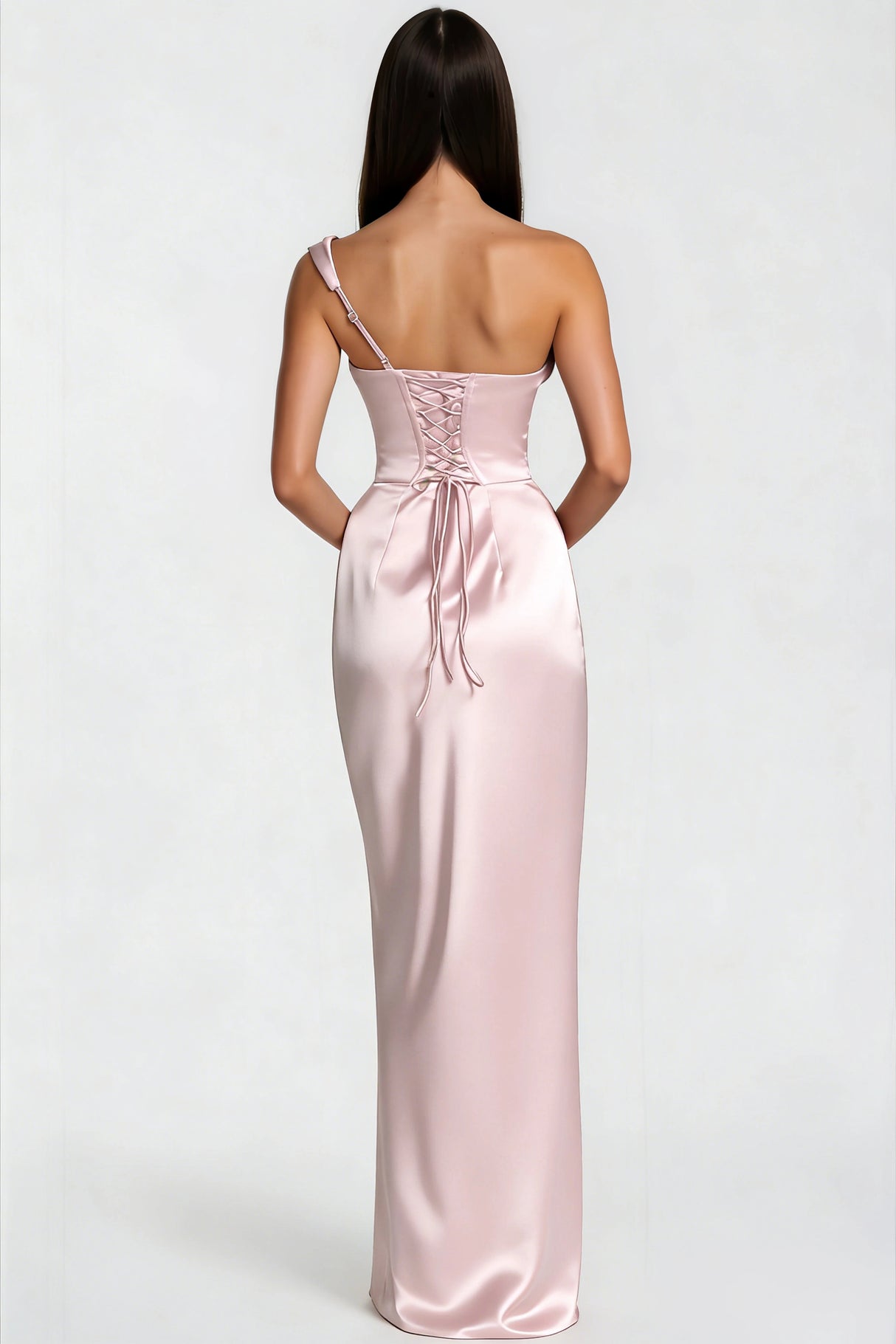 Hannah Pink One Shoulder Satin Maxi Dress