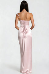 Hannah Pink One Shoulder Satin Maxi Dress