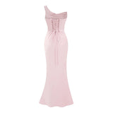 Hannah Pink One Shoulder Satin Maxi Dress