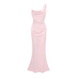 Hannah Pink One Shoulder Satin Maxi Dress