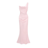 Hannah Pink One Shoulder Satin Maxi Dress