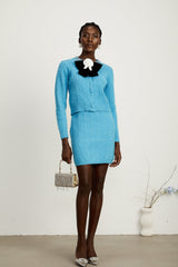 Harleigh Cardigan & Skirt - Knitted Construction - Crystal Embellishment - Bowknot Detailing - Thigh Length