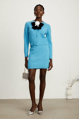 Harleigh Cardigan & Skirt - Knitted Construction - Crystal Embellishment - Bowknot Detailing - Thigh Length