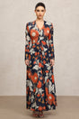 Harleigh Navy Floral Maxi Dress V-Neck Long Sleeve Slit Detail Elegant