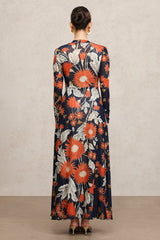 Harleigh Navy Floral Maxi Dress V-Neck Long Sleeve Slit Detail Elegant
