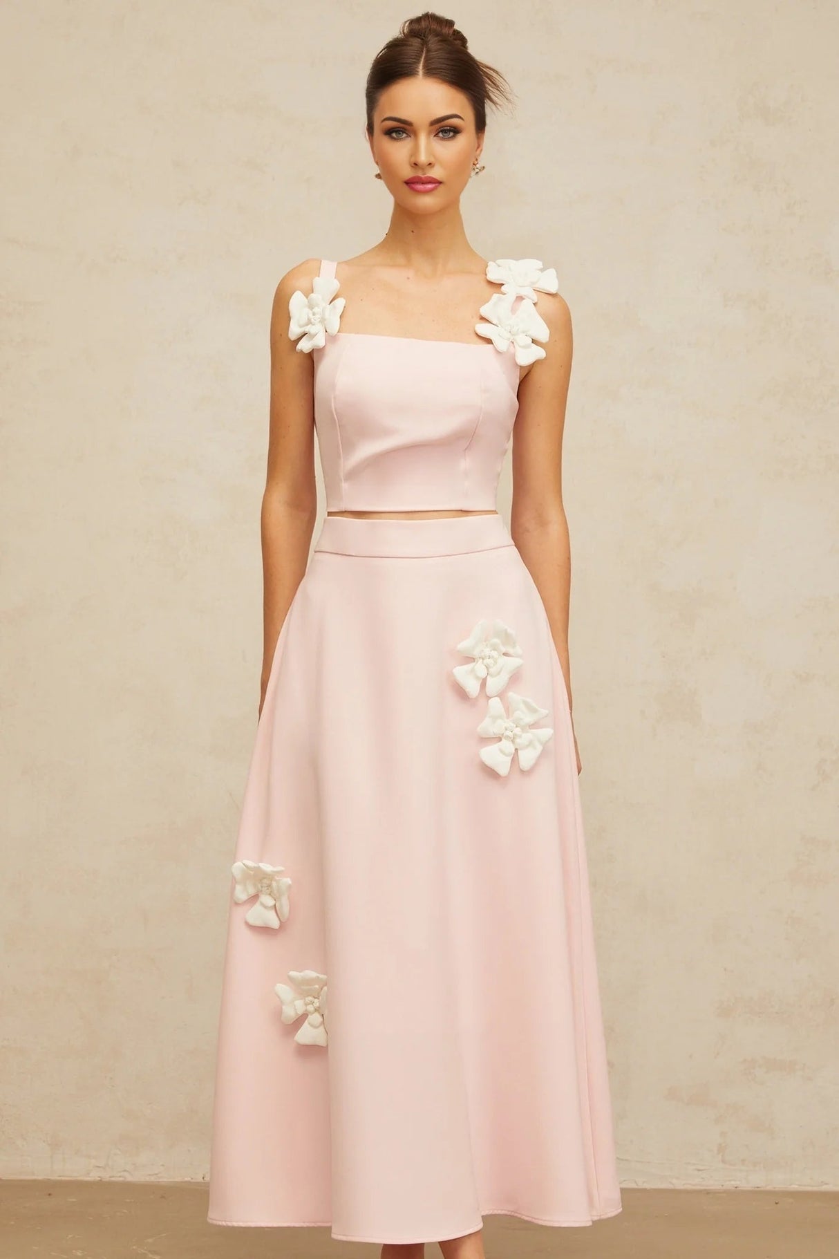 Harleigh Top & Skirt Set Pink Floral - Applique