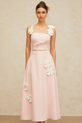 Harleigh Top & Skirt Set Pink Floral - Applique