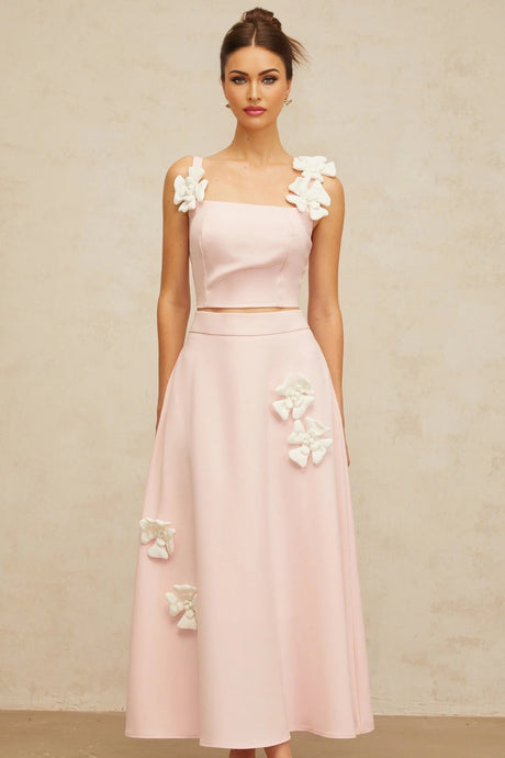 Harleigh Top & Skirt Set Pink Floral - Applique