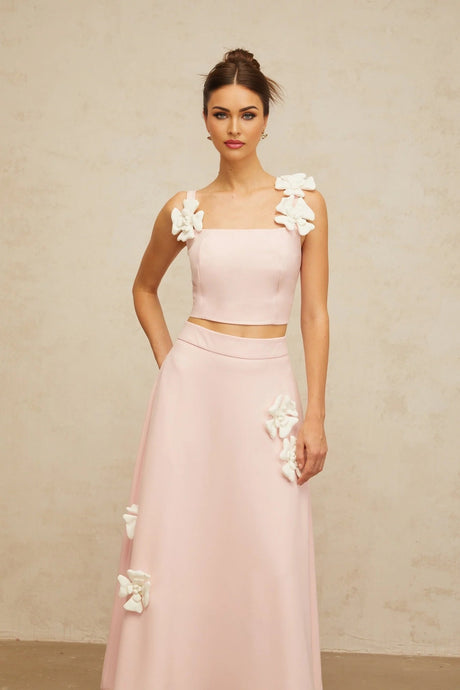 Harleigh Top & Skirt Set Pink Floral - Applique