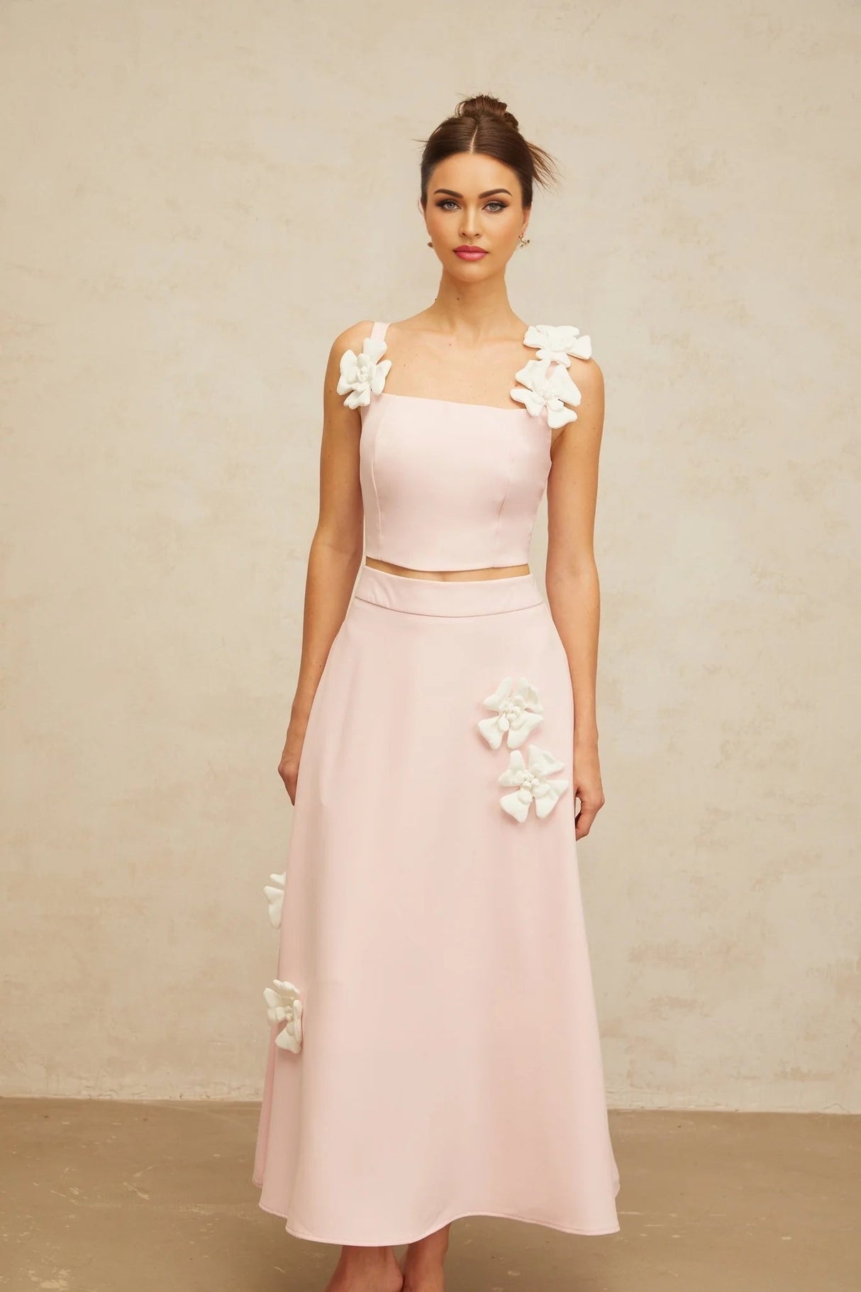 Harleigh Top & Skirt Set Pink Floral - Applique
