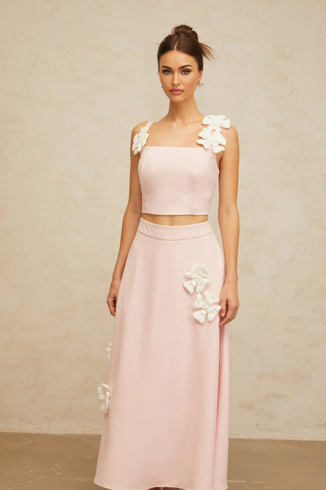 Harleigh Top & Skirt Set Pink Floral - Applique