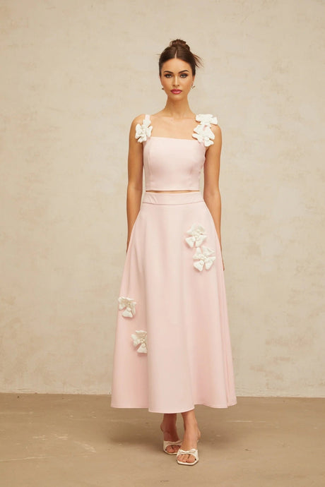 Harleigh Top & Skirt Set Pink Floral - Applique