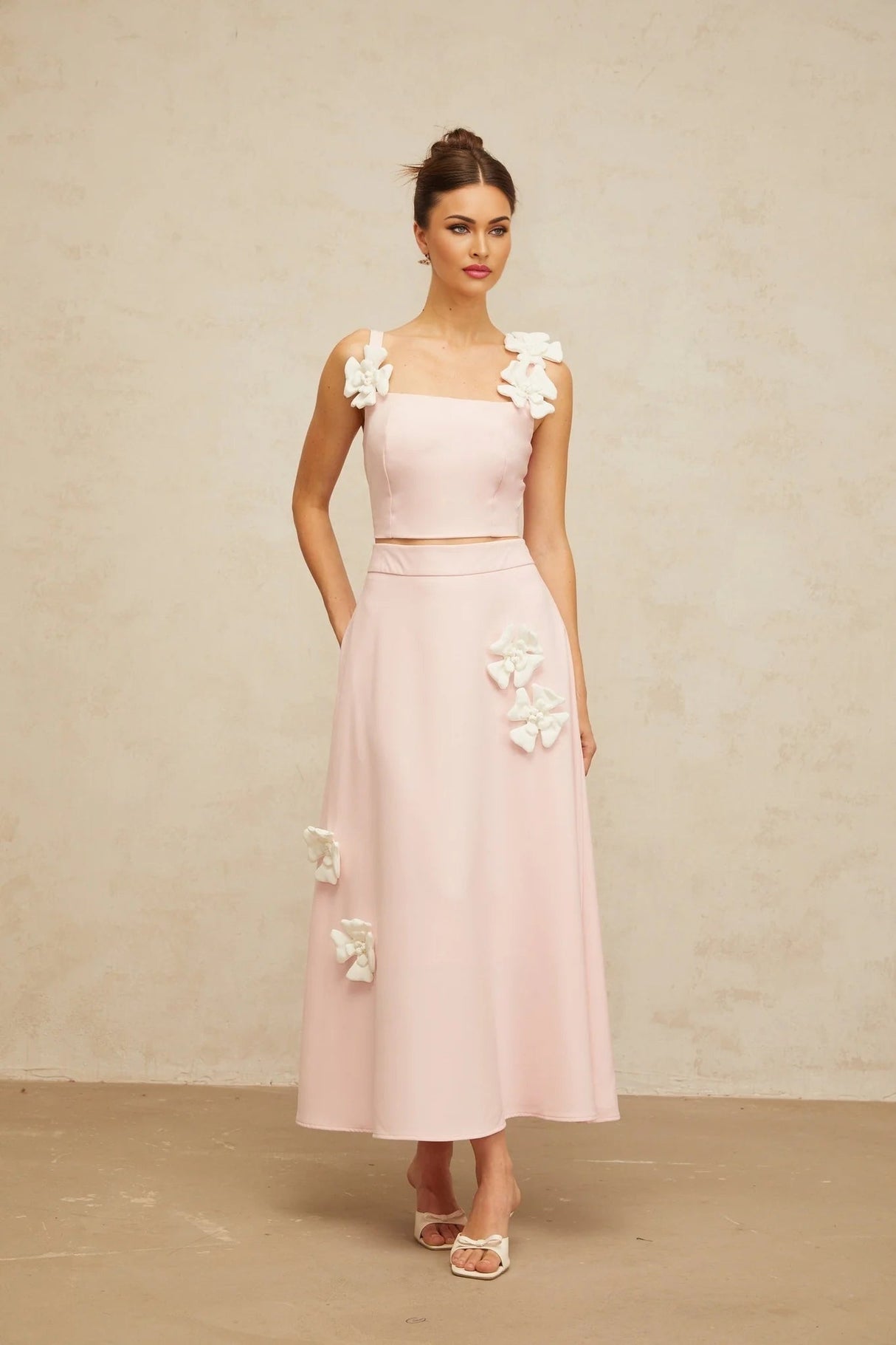 Harleigh Top & Skirt Set Pink Floral - Applique