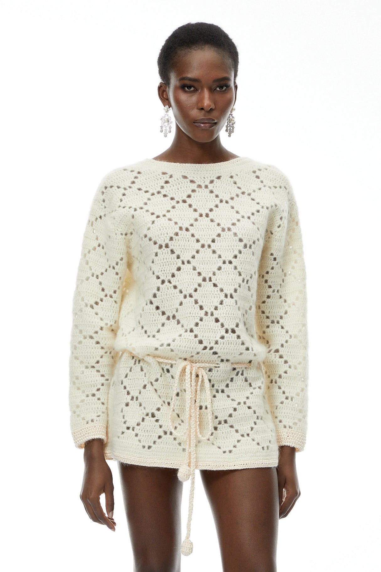 Harper Cream White Open Back Knit Mini Dress