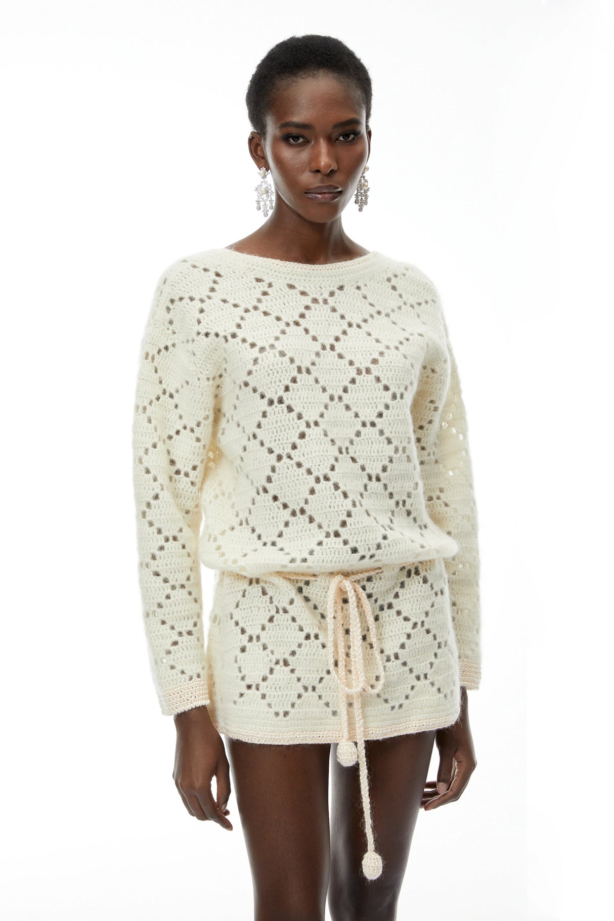 Harper Cream White Open Back Knit Mini Dress