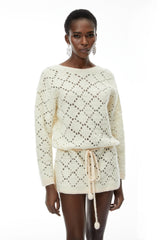 Harper Cream White Open Back Knit Mini Dress