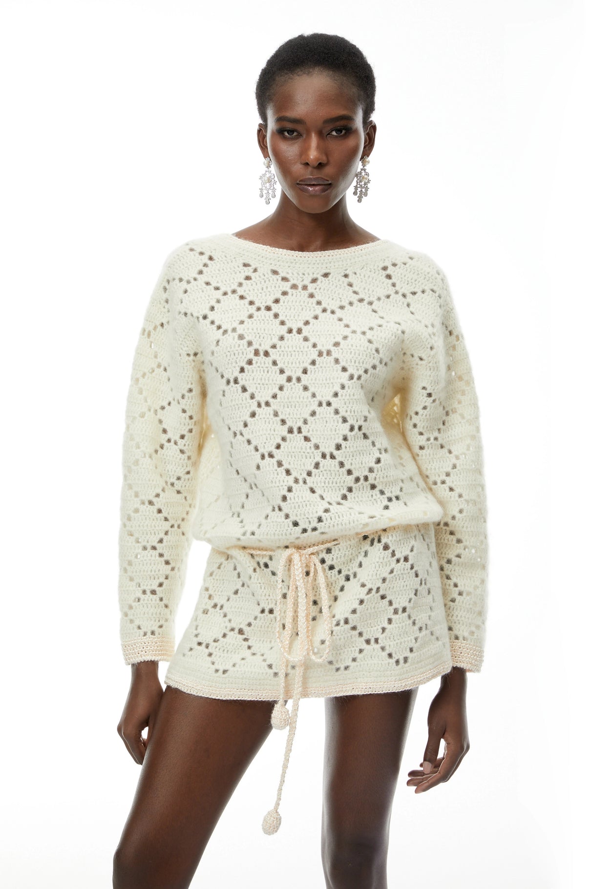 Harper Cream White Open Back Knit Mini Dress