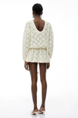 Harper Cream White Open Back Knit Mini Dress