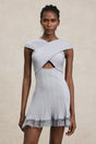 Harper Gray Hollow Out Dress Luxurious Fabric Crossed Neckline Lace Detailing Mini Length
