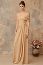 Harper Maxi Dress Gold Pleated Asymmetrical Twist Knot & Metallic Detail