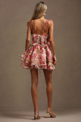 Harper Pink Floral Ruffle Mini Dress Lightweight Fabric Tiered Layers