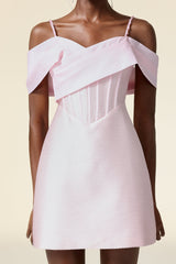 Harper Pink Mini Dress with Off-the-Shoulder Sleeves and Tailored Bodice