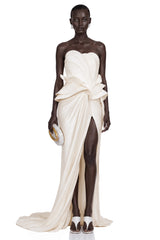 Harper White Off Shoulder Ruffled Maxi Dress with Slit