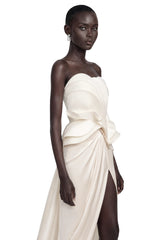 Harper White Off Shoulder Ruffled Maxi Dress with Slit