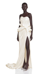 Harper White Off Shoulder Ruffled Maxi Dress with Slit