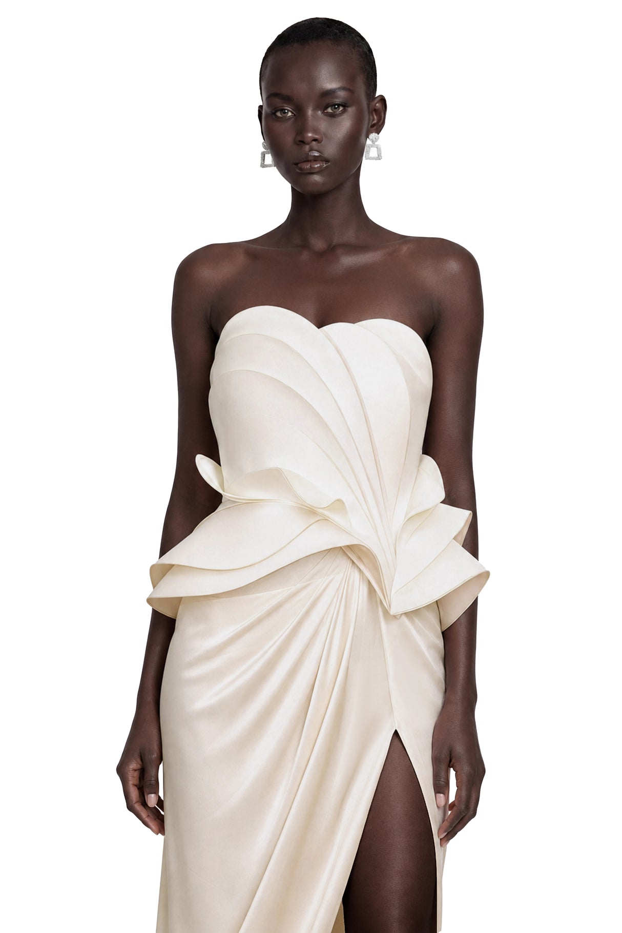 Harper White Off Shoulder Ruffled Maxi Dress with Slit