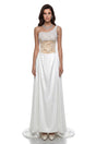 Hasti Cream White Ruched Maxi Dress with Chain Detail