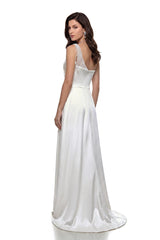 Hasti Cream White Ruched Maxi Dress with Chain Detail
