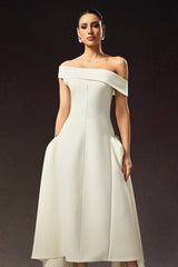 Hattie White Off-Shoulder Maxi Dress Elegant Formal Wear Glamour Fabric Comfortable Fit Style Confidence Weddings Galas Special Event