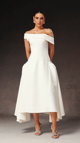 Hattie White Off-Shoulder Maxi Dress Formal Occasion Glamour Style Confidence Weddings Galas Special Event