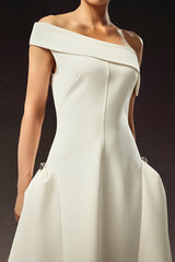 Hattie White Off-the-Shoulder Maxi Dress for Formal Occasions