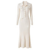 Haven Dress - Fitted Silhouette Flared Hemline - Button - Down Front Pockets - Form - Fitting Accentuates Waist - Lightweight Ribbed Knit Fabric