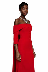 Havva Red Maxi Dress with Cape Sleeves