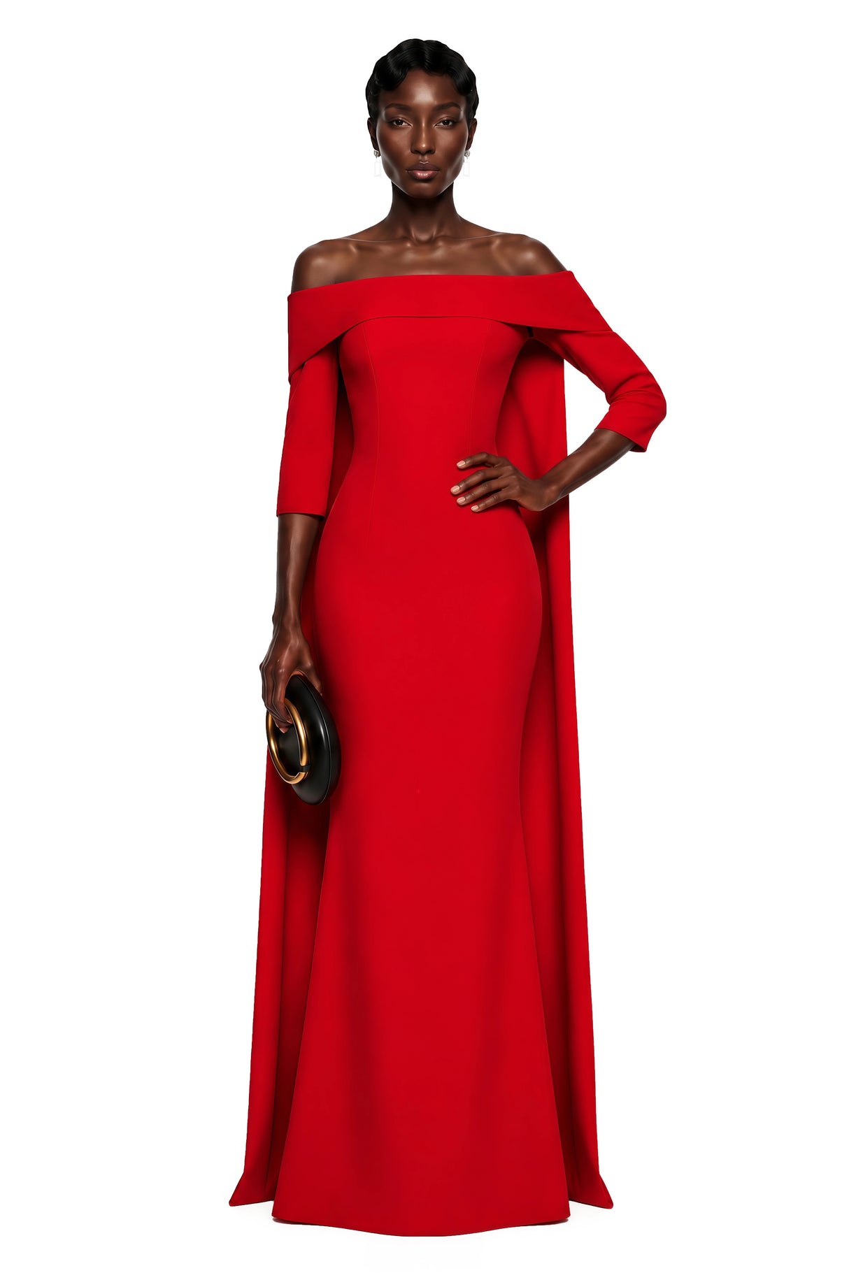 Havva Red Maxi Dress with Cape Sleeves
