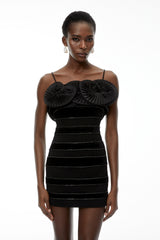 Hayley Black 3D Petal Mini Dress