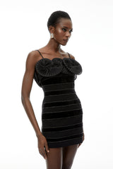 Hayley Black 3D Petal Mini Dress