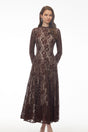 Hazel Brown Round Neck Floral Lace Maxi Dress
