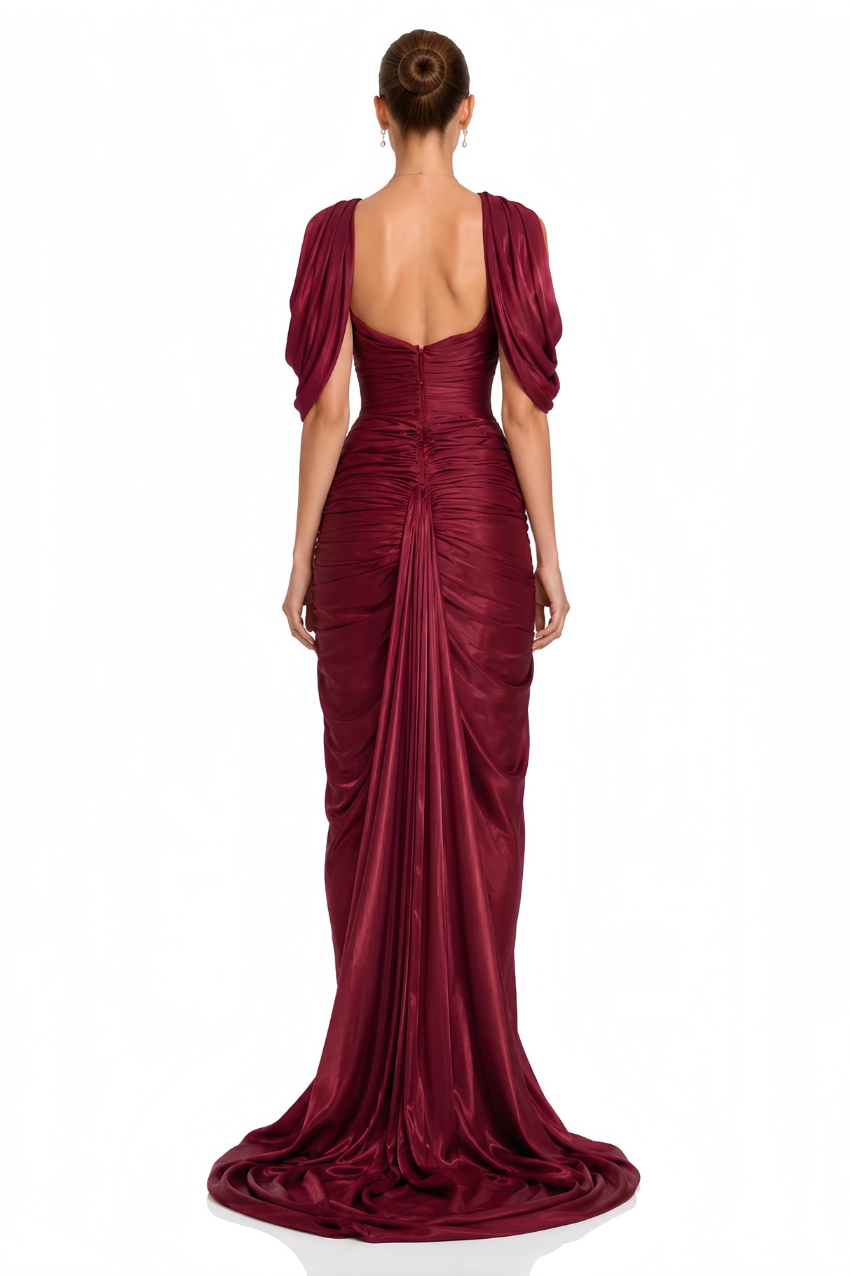 Hazel Burgundy Asymmetrical Draped Maxi Dress