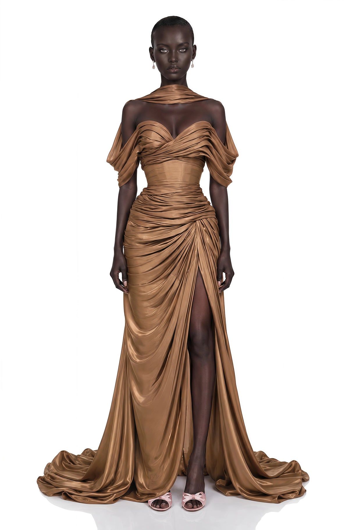 Hazel Gold Asymmetrical Draped Maxi Dress