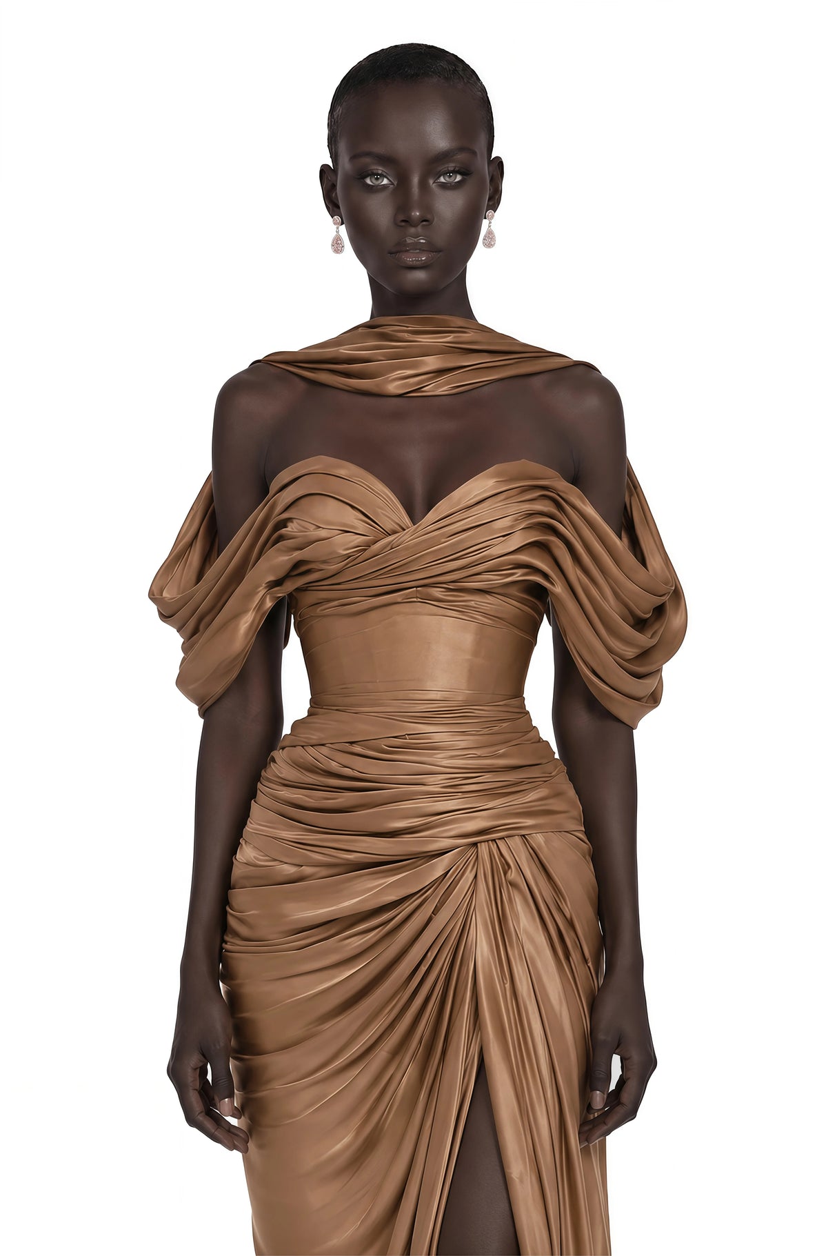 Hazel Gold Asymmetrical Draped Maxi Dress