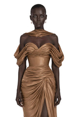 Hazel Gold Asymmetrical Draped Maxi Dress