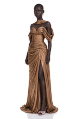 Hazel Gold Asymmetrical Draped Maxi Dress